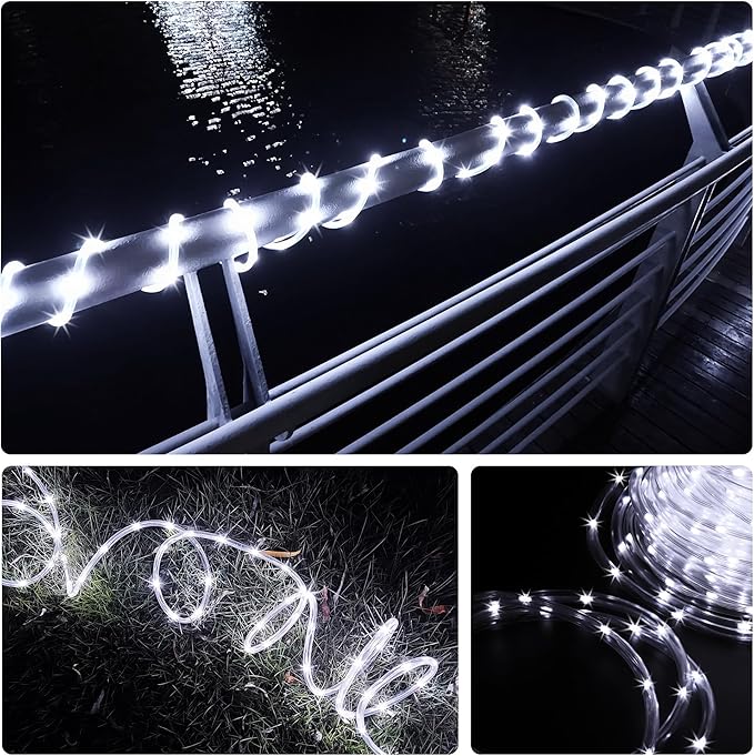 LED Rope Lights for Outside 20Ft Waterproof Led Rope Lighting 86 LEDs 110V 8 Modes Remote Control Timer Led Strip Light for Indoor Outdoor Party Holiday Garden Decoration (White)-VerdiqueGarden