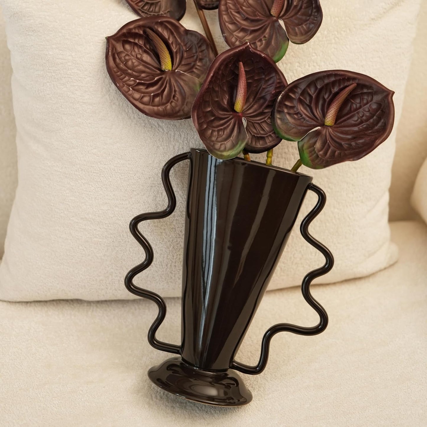 Wild Works Dark Brown Rotary Vase, 9.85” Tall Vintage Decor Vases Medieval Flower Vessel Living Room Entrance Personalized Simple Wabi Sabi Decorative Ornament Ceramic Ornament-VerdiqueGarden