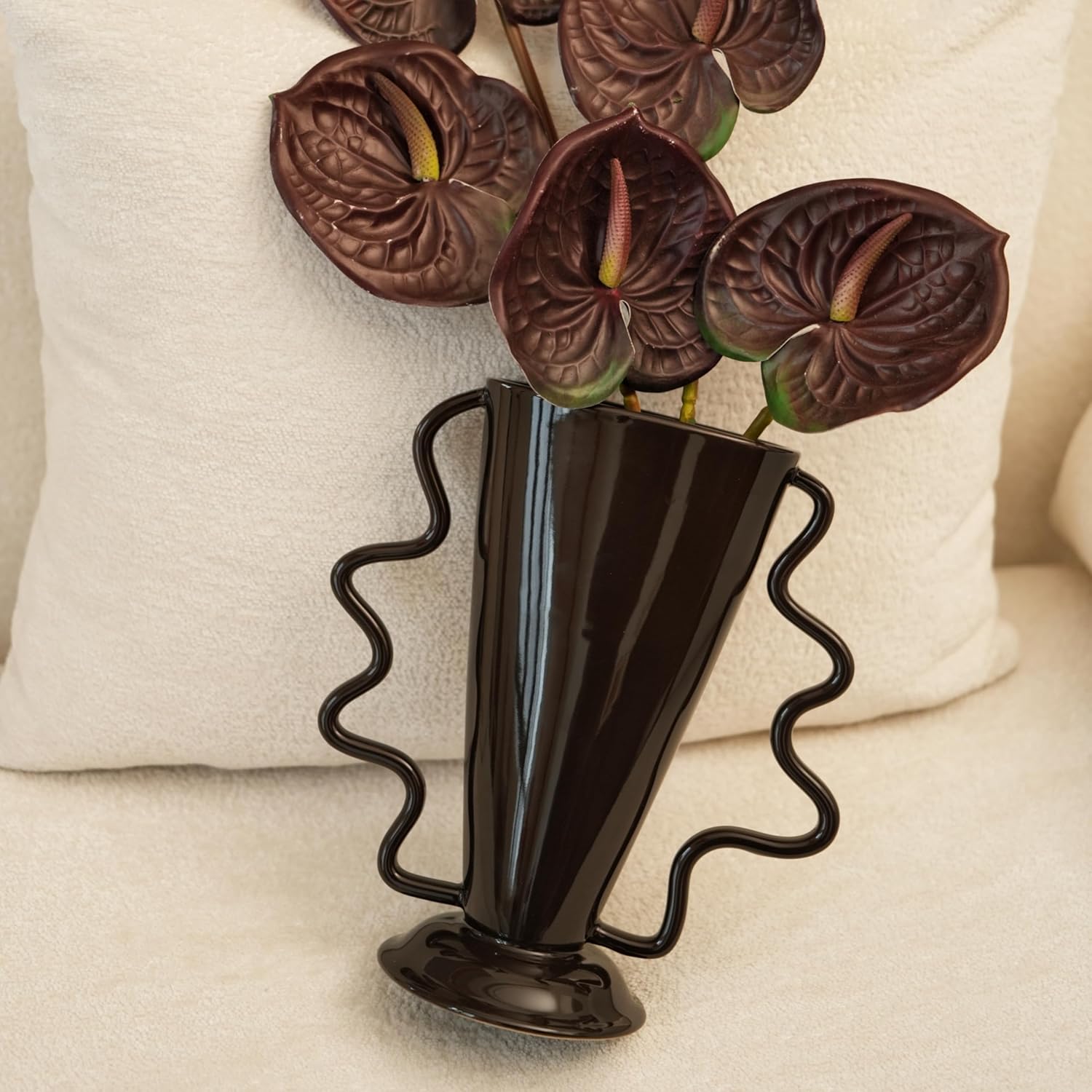Wild Works Dark Brown Rotary Vase, 9.85” Tall Vintage Decor Vases Medieval Flower Vessel Living Room Entrance Personalized Simple Wabi Sabi Decorative Ornament Ceramic Ornament-VerdiqueGarden