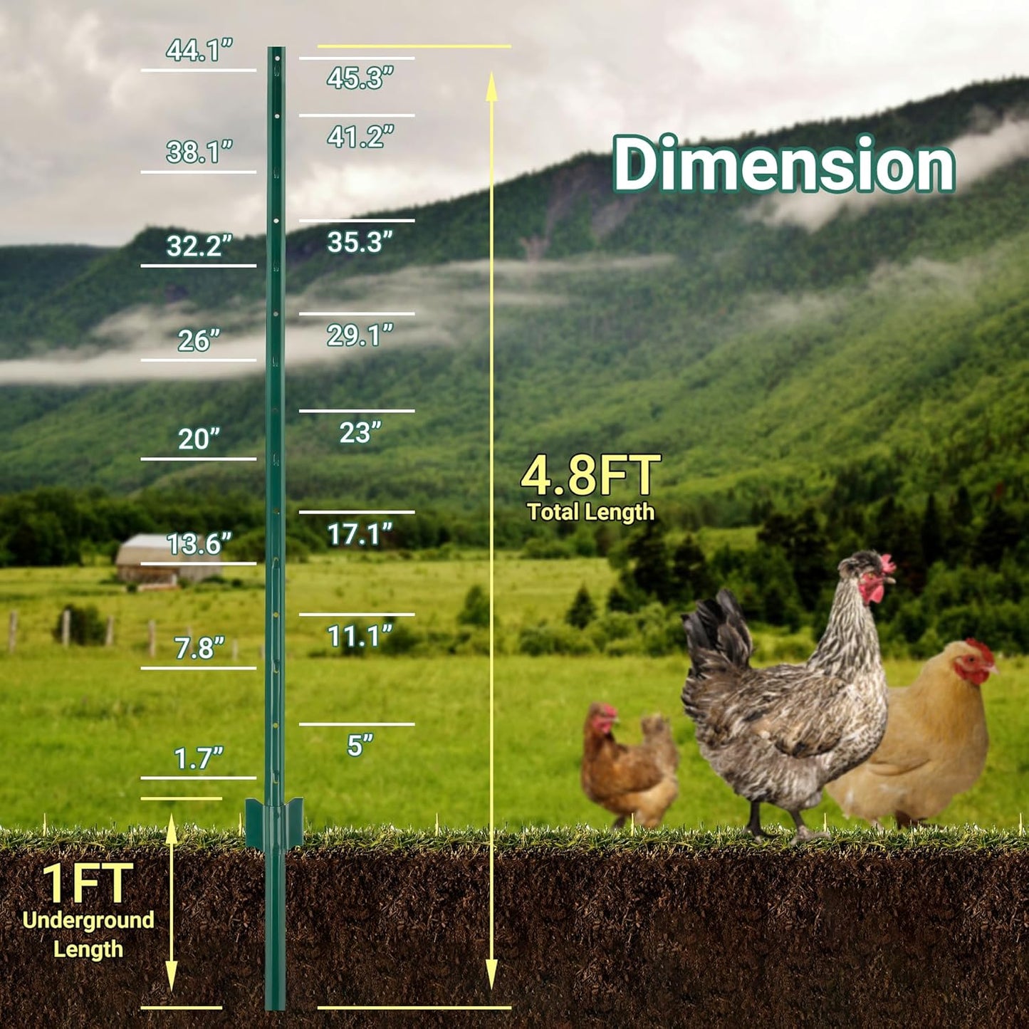 Fence Posts 4.8 Ft - 16 Pack, Heavy Duty Metal Fence Post, No Dig U Post for Farm, Garden, Orchard and Outdoor Wire Fencing (Green)-VerdiqueGarden