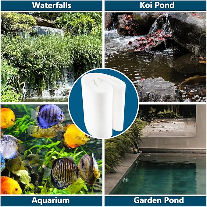 White Koi Pond Filter Pad Fine Bulk - Cut to Fit - Durable Fish Pond Filter Media - Water Garden Aquariums Filter Material - 39.6" (3.3 ft) x 12" x 3/5" - 4/5" Thickness - 2 Pack-VerdiqueGarden