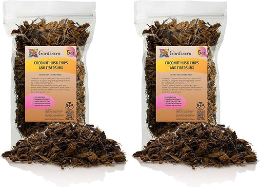 Premium Coconut Husk Chips and Fibers Mix for Orchids - 10 Quart - Houseplant, Monstera and Fiddle Leaf Fig by GARDENERA (2 Bags of 5 Quart)-VerdiqueGarden