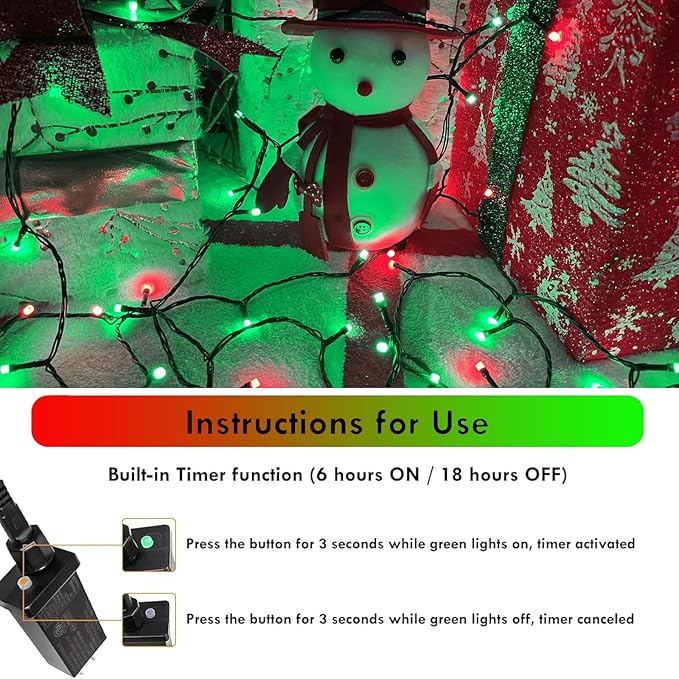 2 Pack Christmas String Lights Indoor Outdoor, Super Bright 66FT 200 LED String Lights Waterproof, Twinkle Xmas Lights with Timer for Christmas Tree Decorations (Red and Green)-VerdiqueGarden