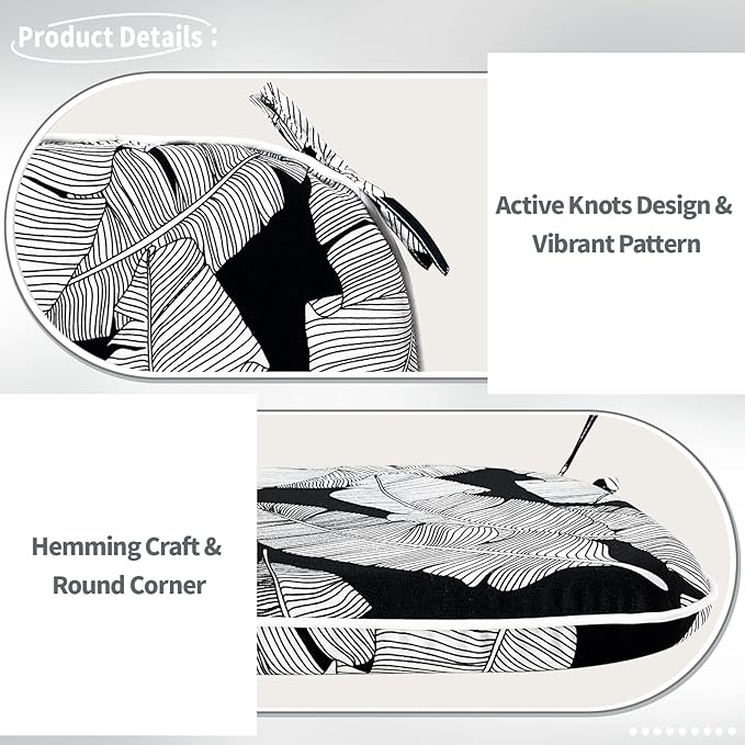 Indoor/Outdoor Chair Cushions 16x17 Inch, Patio Chair Cushions with Ties, All Weather Seat Cushions for Patio Furniture Home Garden Chair Use, Set of 4, Black Lush Leaves-VerdiqueGarden