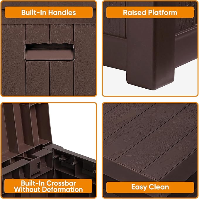 51 Gallon Resin Deck Box, Outdoor Storage Box Waterproof for Patio, Garden, Pool, and Deck, Storage Solution for Cushions, Tools, Delivery Packages, Brown-VerdiqueGarden