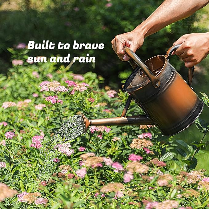 1 Gallon Watering Can for Plants, Watering Cans for Indoor&Outdoor Gardening, Galvanized Steel Watering Pot with Removable Spout, Metal Water Can with Ergonomic Movable Handle(Copper)-VerdiqueGarden