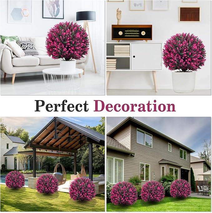 Artificial Topiary Tree with Pink Eucalyptus, Set of 2-17in UV Resistant Fake Evergreen Tree for Porch, Outdoor Artificial Plants for Planters - Ground Spike Included FZHCZWZX-VerdiqueGarden