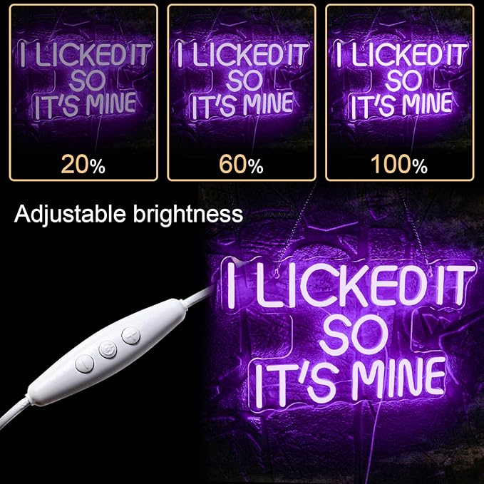 WLHOPE I Licked It So It's Mine Neon Sign Purple LED Neon Signs for Wall Decor, USB Connectivity Sexy Licked Neon Light for Bedroom Home Bar Club Hotel Party,Ice Cream Shop Dessert Store Neon Decor-VerdiqueGarden