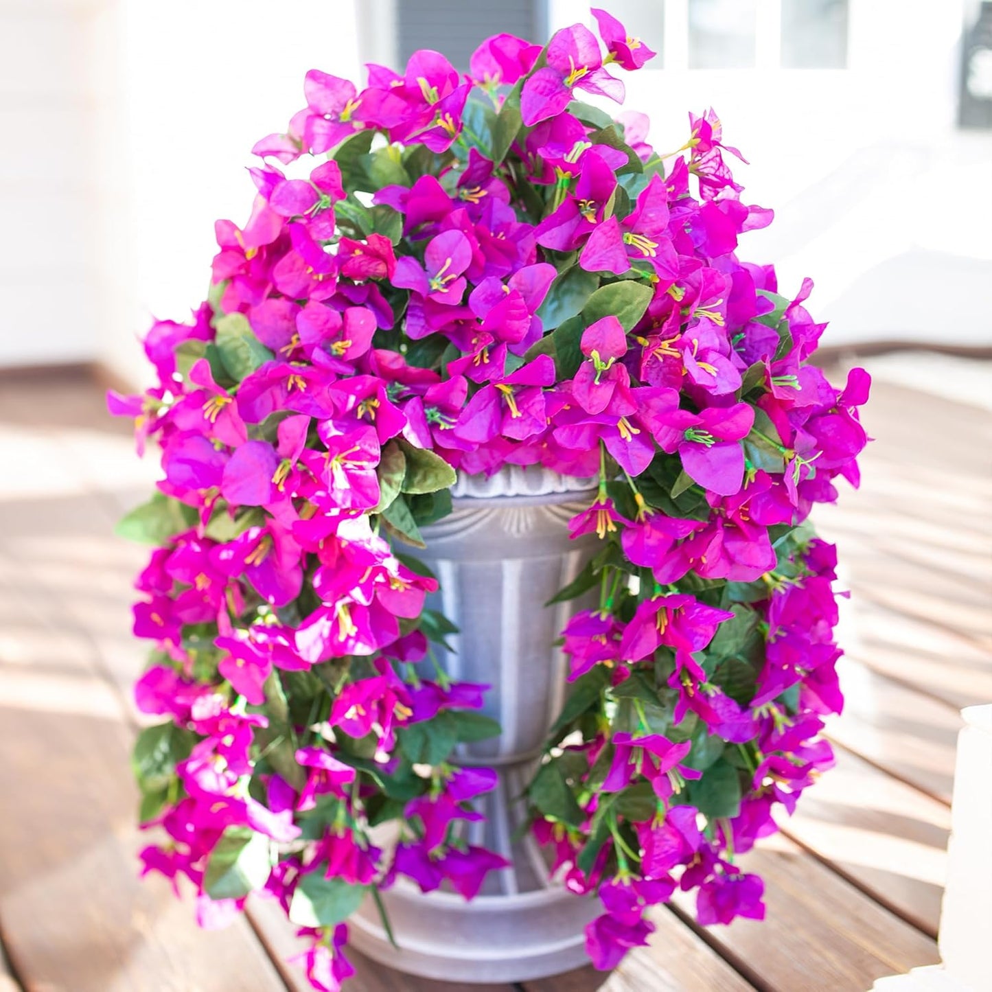 Bougainvillea Artificial Hanging Flowers Plants for Outdoors Decoration, 2pcs Fake Flowers Silk Bougainvillea Vines Realistic UV Resistant Faux Flowers for Outdoor Planters Patio Urn, Purple-VerdiqueGarden