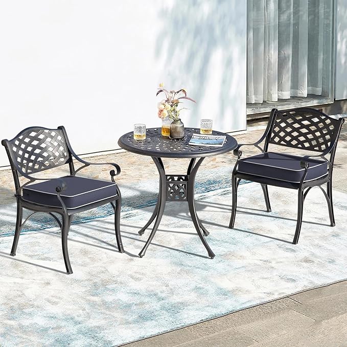 LVTXIII Patio Chair Cushions 22"x22"x3", Water-Repellent Outdoor Seat Cushions for Patio Furniture, Square Chair Pads with Ties for Home Garden Decoration, Set of 2, Textured Navy-VerdiqueGarden