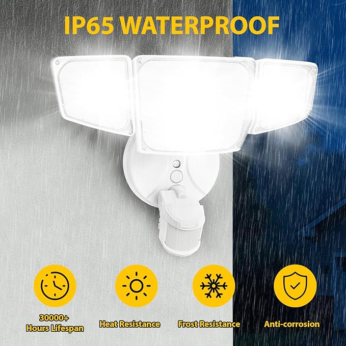 90W 10000LM LED Security Lights Motion Sensor Outdoor Lights, 4 Head Dusk to Dawn, 6500K Daylight Flood Lights Outdoor Motion Sensor, IP65 Waterproof, Motion Light for Outside, Garage, Yard, Porch-VerdiqueGarden