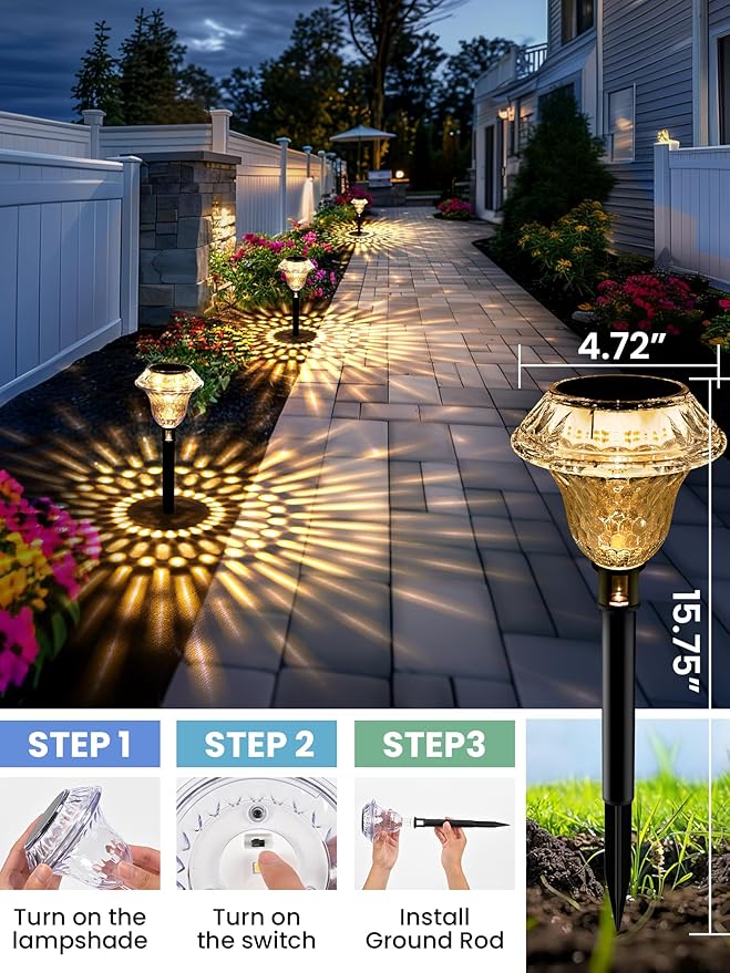 SOLPEX Solar Pathway Lights Garden Decor for Yard, Garden Lights Solar Powered Waterproof Landscape Lighting, Solar Outdoor Lights Porch Decor for Path Walkway Driveway (8 Pack Warm White)-VerdiqueGarden