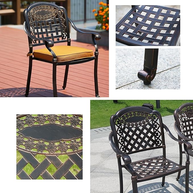 Outdoor Dining Chair Cast Aluminum Patio Chairs Set of 2 All-Weather Patio Dining Chair with Adjustable Feet for Backyard Garden (Die-Casting B Chair)-VerdiqueGarden