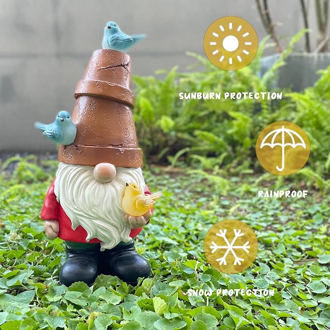 Solar Garden Figurine, Cute Resin Gnome Sculpture, Garden Statues Outdoor Decor, Funny Gnome Gift Sculpture Decoration for Home Patio Yard Lawn Porch Ornament-VerdiqueGarden
