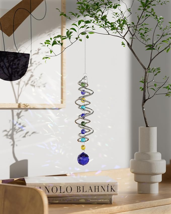 1 Pack Crystal Suncatcher, Hanging Sun Catcher Prism with String Rainbow Maker Suncatchers for Windows, Room, Outdoor, Car Mirror, Whimsical Home Garden Decor-VerdiqueGarden