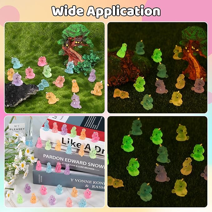 100 PCS Mini Resin Unicorn Luminous Tiny Unicorn Miniature Figurines Glow in The Dark Mini Resin Animals Suitable for DIY Cake Ornaments Crafts Moss Landscape Decoration-VerdiqueGarden