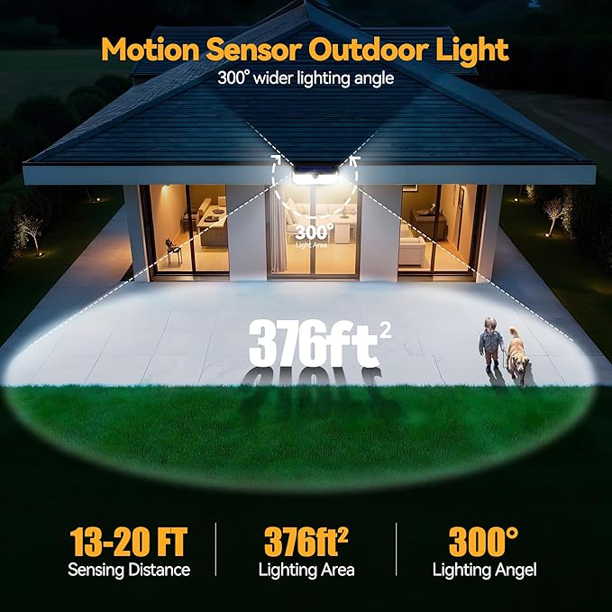 TECKNET Super Bright Solar Lights Outdoor 3 Pack, 2×231 LED and 1×416 LED, 300° Angle & 3 Lighting Modes Motion Sensor Outdoor Lights, Waterproof for for Fence Front Door Yard Deck Garden Garage-VerdiqueGarden