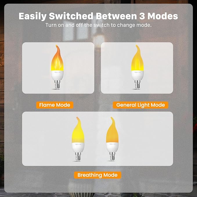 Hompavo 【Upgraded】 LED Flame Light Bulbs, 3 Modes Flickering Light Bulbs, E12 Chandelier Base Candle Fire Light Bulb for Halloween Christmas Party Porch Indoor & Outdoor Home Decoration - 2 Pack-VerdiqueGarden
