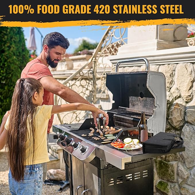 BBQ Grill Tools Set 16-inch Heavy Duty, 3 Pcs - Barbecue Utensils Kit for Camping, Kitchen, Outdoor Cooking,Suitable as a Gift for Men, Fathers, Friends-VerdiqueGarden