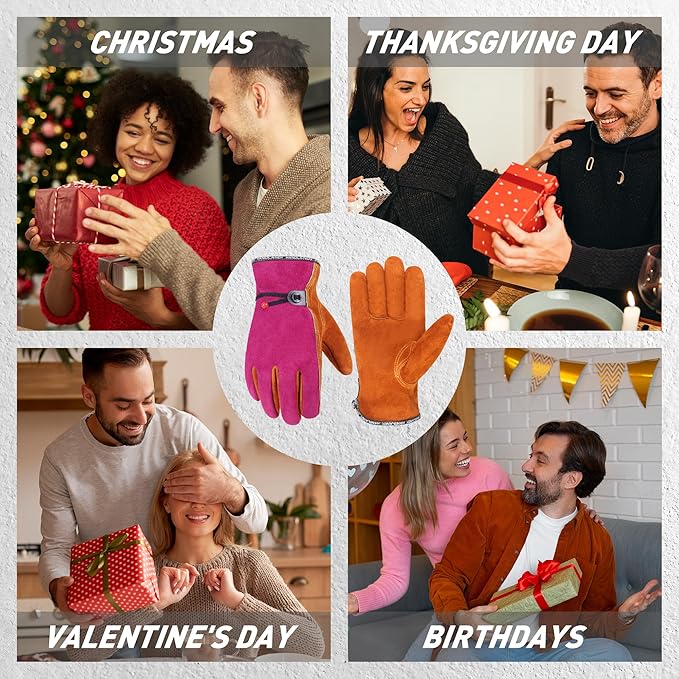 HLDD HANDLANDY Leather Work Gloves for Men & Women, Adjustable Wrist Cowhide Gardening Glove with Reinforced Palm for Driver-VerdiqueGarden