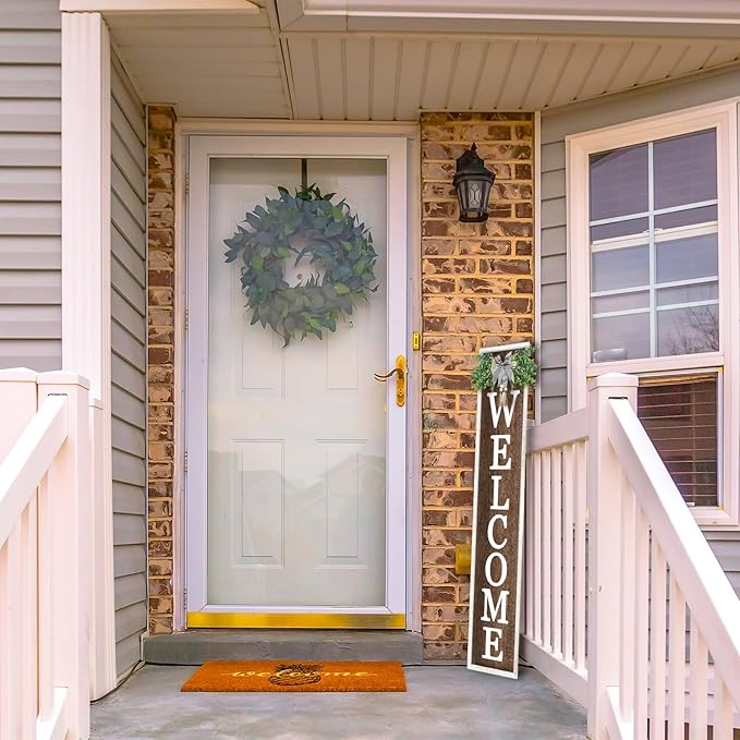 Surfapans Welcome Sign for Front porch Standing 45"X9"Large Wood Frame Outdoor Tall Welcome Signs Vertical Decor for Farmhouse Rustic Home Modern Outside Front Door Wall Decorations (White Wood)-VerdiqueGarden