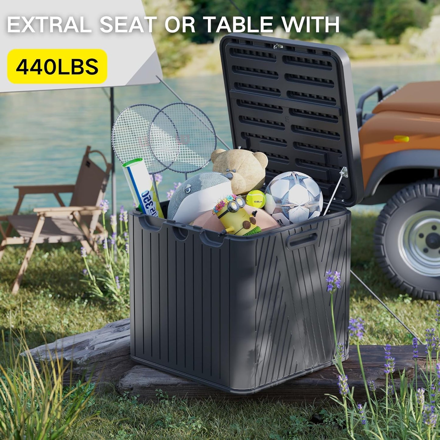 Kingdura 60 Gallon Outdoor Storage Box, Waterproof Resin Deck Box for Indoor and Outdoor Use, Lockable Storage Container for Patio Furniture Cushions Garden Tools (Black, 60 Gallon)-VerdiqueGarden