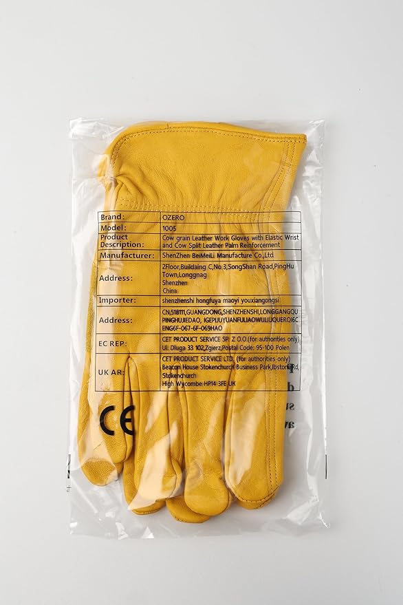 OZERO Leather Work Gloves Flex Grip Stretchable Tough Cowhide Work Gloves 1 Pair (Gold, Medium)-VerdiqueGarden