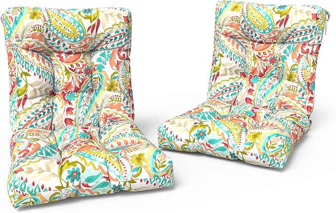 LVTXIII Outdoor Low Back Chair Cushions, Seasonal Replacement Adirondack Chair Cushion with Ties, Patio Waterproof Seat Cushions for Home Garden Use, 21 W x 21 D, Set of 2, Pretty Paisley-VerdiqueGarden