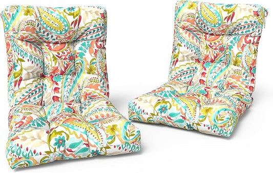 LVTXIII Outdoor Low Back Chair Cushions, Seasonal Replacement Adirondack Chair Cushion with Ties, Patio Waterproof Seat Cushions for Home Garden Use, 21 W x 21 D, Set of 2, Pretty Paisley-VerdiqueGarden
