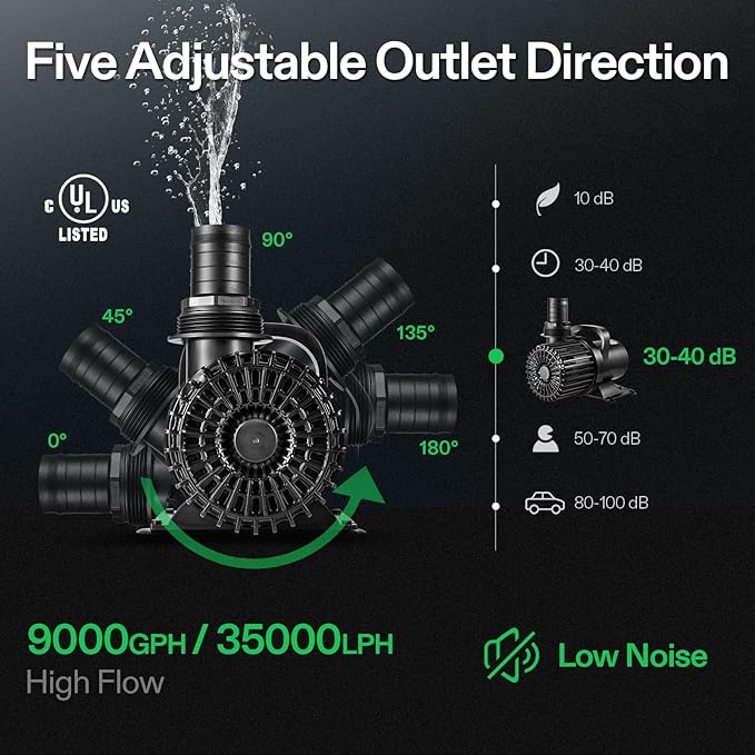 VIVOSUN 9000 GPH Submersible Water Pump 620W Pond Pump Ultra Quiet Aquarium Pump with 26.5FT. Lift Height for Pond Waterfall, Fish Tank, Statuary, or Hydroponics-VerdiqueGarden