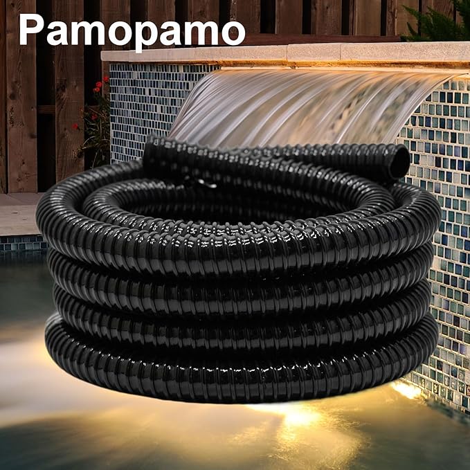 1 Inch Pond Tubing, 1" ID Corrugated Water Pipe, 20 Feet Length Flexible PVC Hose Pipe with Pipe Fittings, Aquarium, Pond Waterfall, Garden Pond Pump Drainage Tube Black-VerdiqueGarden