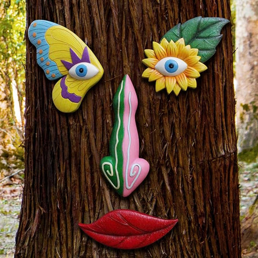 Tree Faces Decor Outdoor,Funny Tree Faces Sculpture,Colorful Fence Decorations Outdoor,Suitable for Yard and Garden Art Décor(1pcs,Colorful Butterfly)-VerdiqueGarden