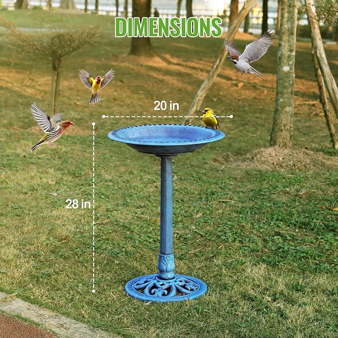 Backyard Expressions Outdoor Garden Bird Bath - Blue - Weather Resistant Polyresin - 27 Inch-VerdiqueGarden