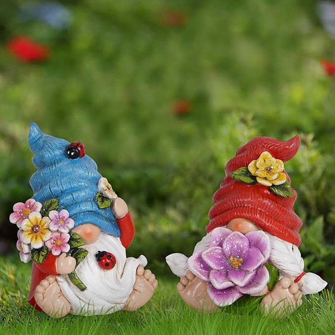 Hodao Spring Garden Decorations - Gnomes Decorations - Summer Gnomes Decorations - Ladybug Flower Decor - Spring Home Decor - Foot Gnomes（2Pcs） (Multicolor)-VerdiqueGarden