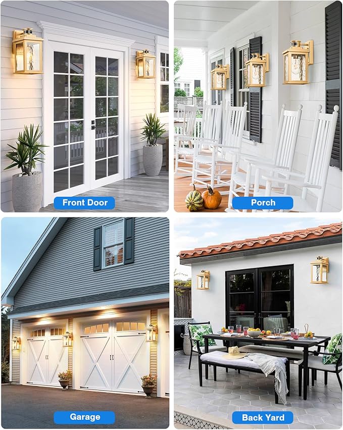 VIANIS Motion Sensor Porch Lights, Outdoor Light Fixtures Wall Mount Dusk to Dawn, Gold Waterproof Exterior Lights for House, Outdoor Wall Lights for House, Doorway, Patio, Anti-Rust-VerdiqueGarden