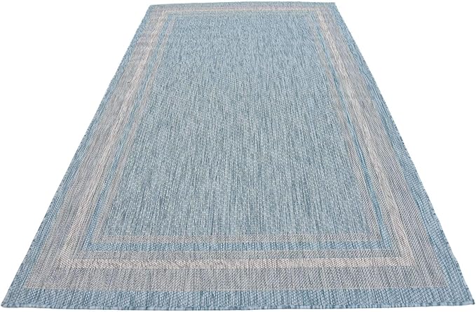 Unique Loom Outdoor Border Collection Area Rug - Soft Border (5' 1" x 8' Rectangle, Aquamarine/ Ivory)-VerdiqueGarden