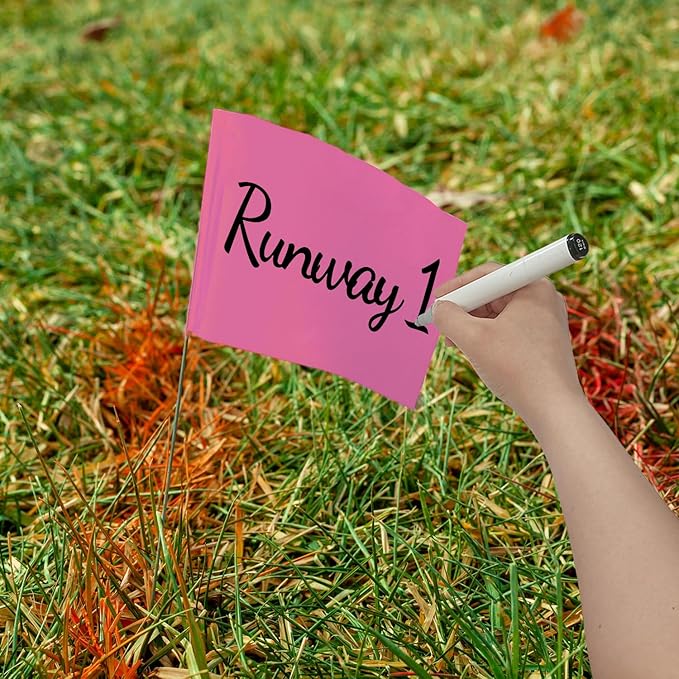 Zozen 50Pack Fluorescent Pink Marking Flags, Writable/15x4x5 Inch, Yard Flags for Lawn & Irrigation & Landscape & Sprinkler & Survey & Dog Training.-VerdiqueGarden