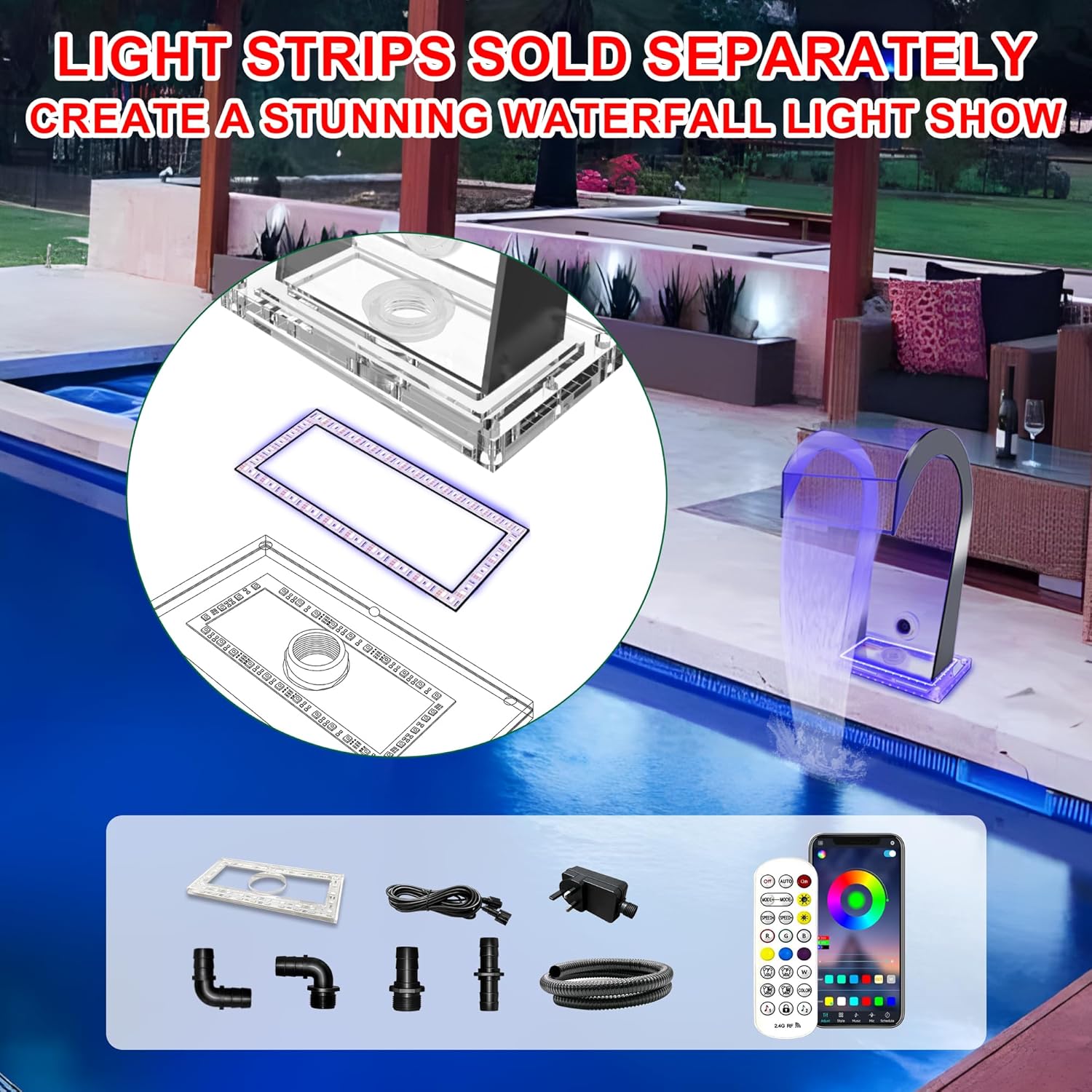 S-Shape Waterfall Spillway Ground Pool Fountain, LONGRUNNEW Transparent Acrylic Outdoor Water Feature 14.09" x 9.57" x 10.04" for Garden Decor, Landscape Accents & Patio Pond Water Feature-Small-VerdiqueGarden