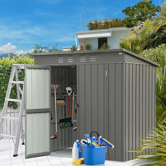 Domi Outdoor Storage Shed 6' x 4', Metal Waterproof Tool Shed Utility Storage House with Double Lockable Doors & Air Vent for Backyard Garden Lawn Patio-VerdiqueGarden