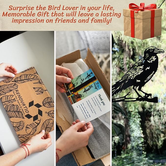 Renovatio Metal Bird Decor – Artistic Raven Silhouette, Metal Garden Ornament, Outdoor Tree Decorations – A Remarkable Yard & Lawn Decor – Raven (Black)-VerdiqueGarden