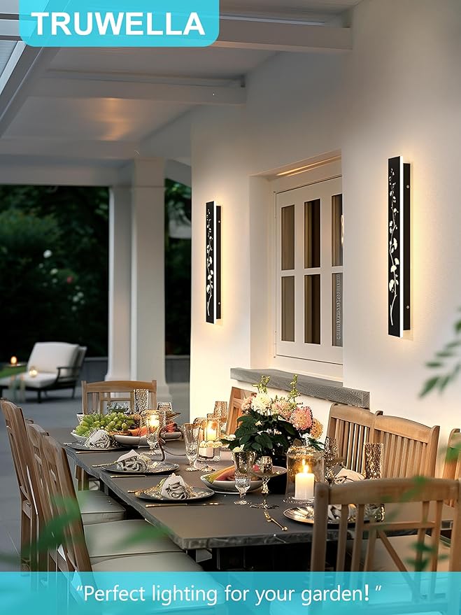 Modern Outdoor Wall Lights 11.8inch LED Long Wall Sconce 3000K Ginkgo Hollow Design Wall Mount Porch Lights 12W Exterior Lighting Fixtures for Patio Balcony Terrace Garden-VerdiqueGarden