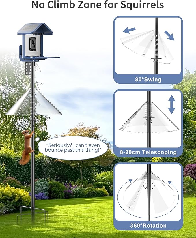 Bird Feeder Pole with Squirrel Baffle - 104 Inch Bird House Pole for Outdoors Heavy Duty, Squirrel Proof Baffle with Stainless Steel Spring for Better Defense, Slip-Fit Connection-VerdiqueGarden