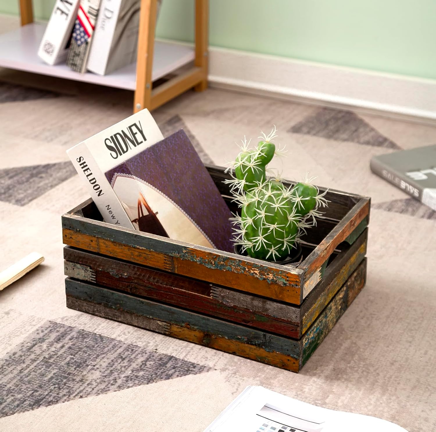 TIMRIS Set of 3 Rustic Distressed Wood Nesting Crates, Farmhouse Decorative Wooden Storage Boxes, Large Vintage Reclaimed Wood Baskets for Display (Random)-VerdiqueGarden