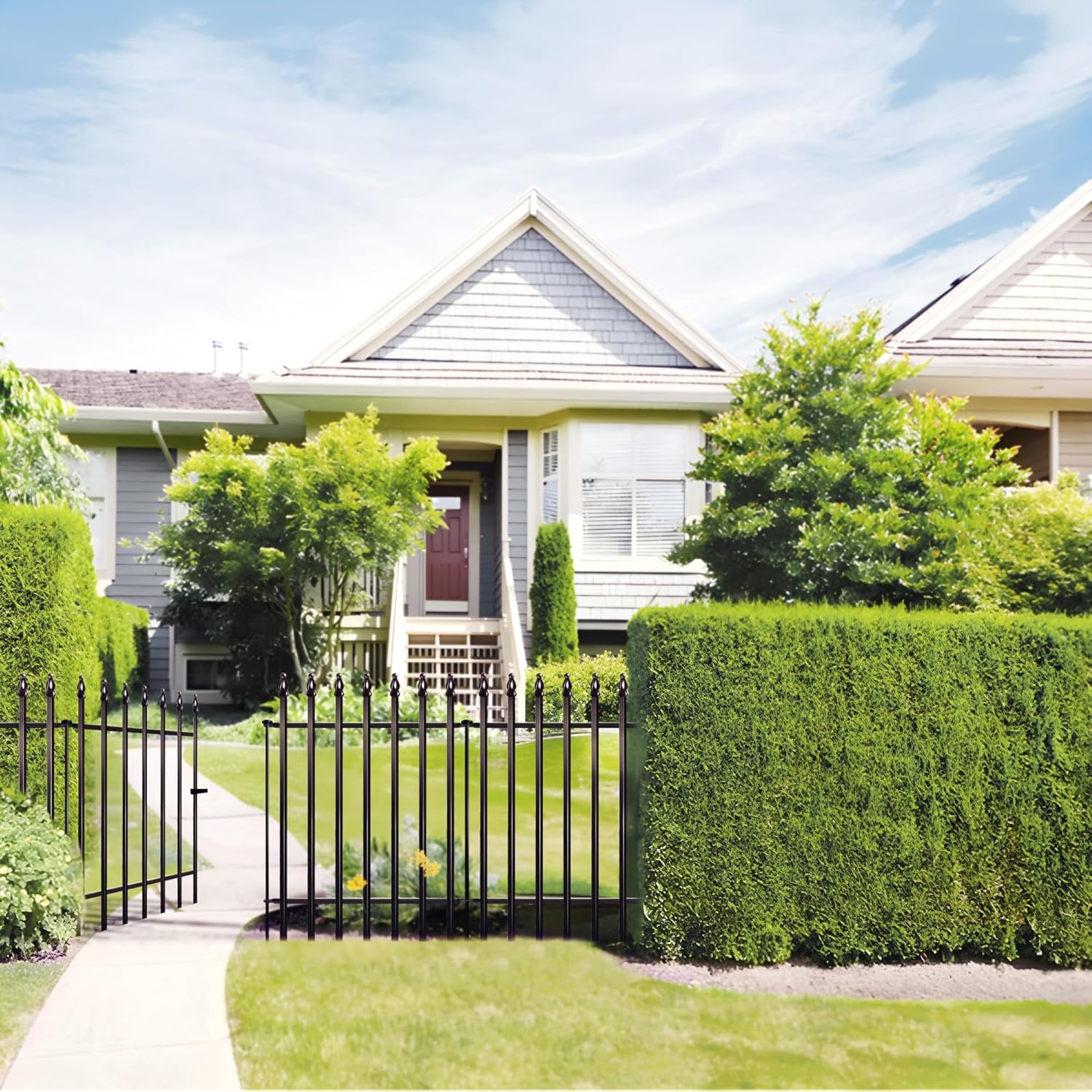 Metal Garden Fence 32 in H x 24 in W 5 Panels (4 Panels + 1 Gate) Total Length 10 ft, No Need Dig Rustproof Animal Barrier Fencing Border Fence for Dog, Patio,Yard, Landscape, Flower Bed-VerdiqueGarden