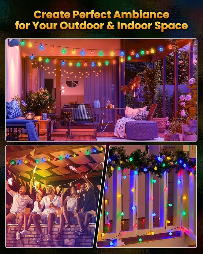 Brightown Solar String Lights Outdoor 60 Led 35.6 Feet Crystal Globe Lights with 8 Lighting Modes, Waterproof Solar Powered Patio Lights for Garden Yard Porch Wedding Party Decor (Multicolor)-VerdiqueGarden