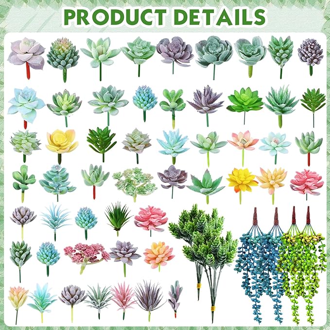 Tigeen 120 Pcs Artificial Plastic Succulents Realistic Textured Assorted Decorative Fake Faux Succulents Unpotted for Lotus Landscape Garden Arrangement-VerdiqueGarden