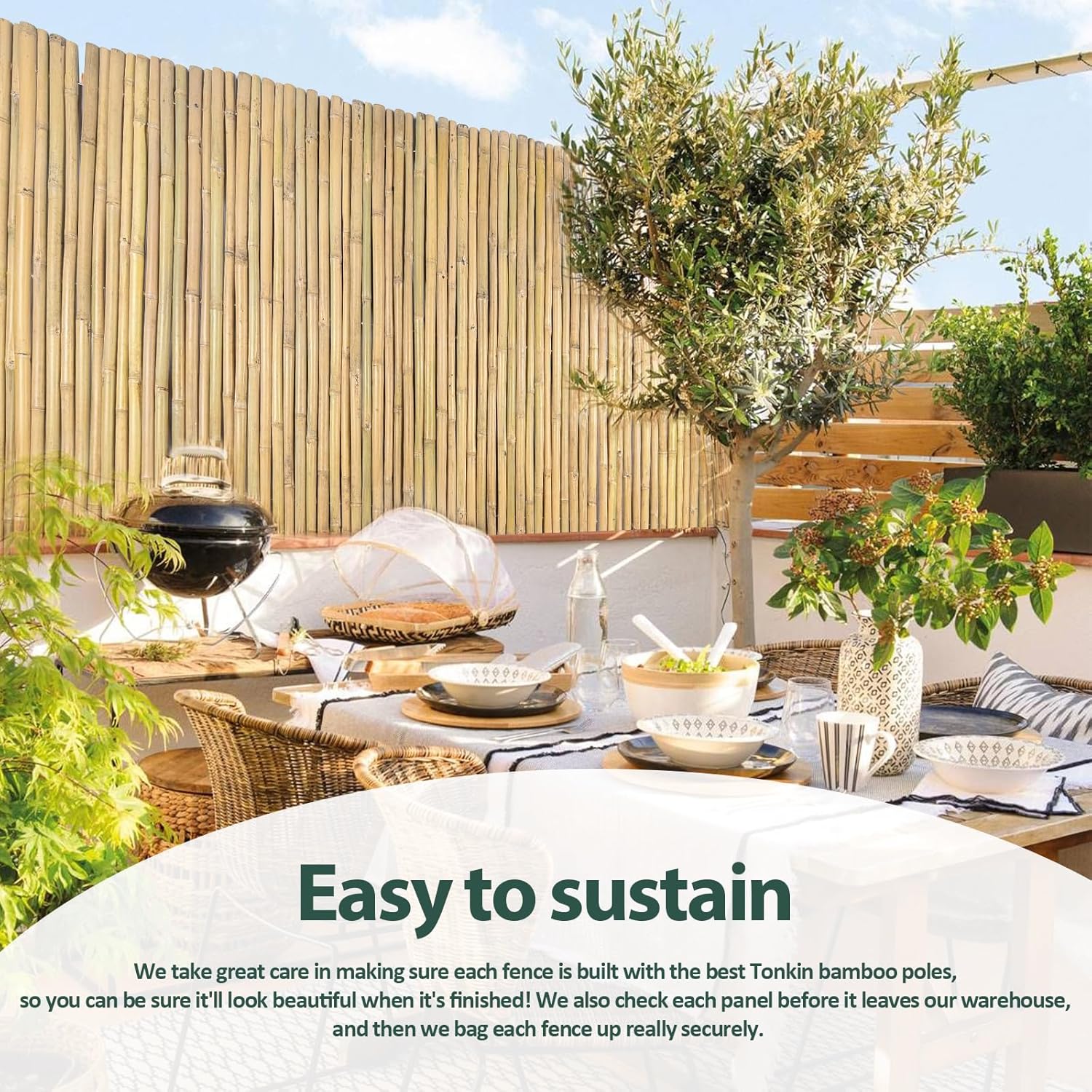 Natural Bamboo Fence 6ft H x 8ft L x 0.7In D, Eco-Friendly Privacy Fence for Outdoor Wall, Garden, Yard, Pool, Patio, Decorative Bamboo Fencing-VerdiqueGarden