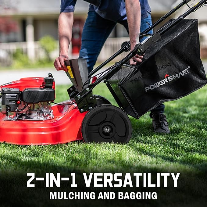 PowerSmart 21-Inch 144cc Gas Push Lawn Mower & 16-Inch 25.4cc String Trimmer/Edger with 10-Inch Brush Cutter for Grass Cutting-VerdiqueGarden