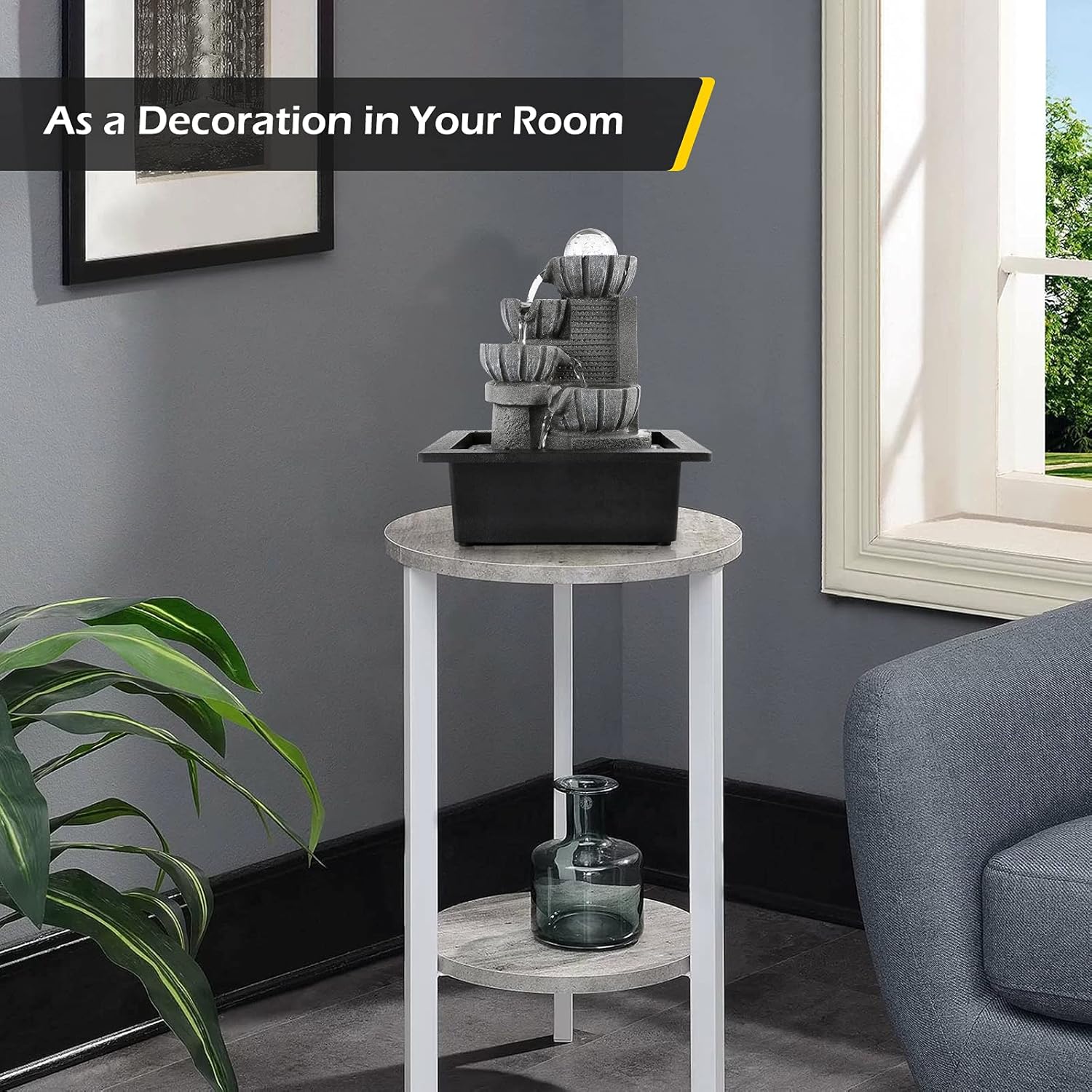 Dyna-Living Water Fountains Indoor Tabletop Water Fountain with LED Rolling Ball Feng Shui Waterfall Fountain for Modern Home Decor Office Living Room Decoration-VerdiqueGarden