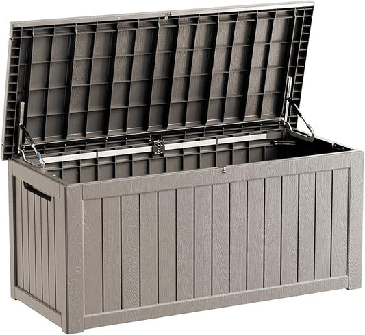270 Gallon Heavy Duty Outdoor Storage Box - Extra Large Package Protection for Outside Deliveries, Patio Storage Bench & Resin Deck Chest with Lock, UV-Resistant, Slate Grey-VerdiqueGarden
